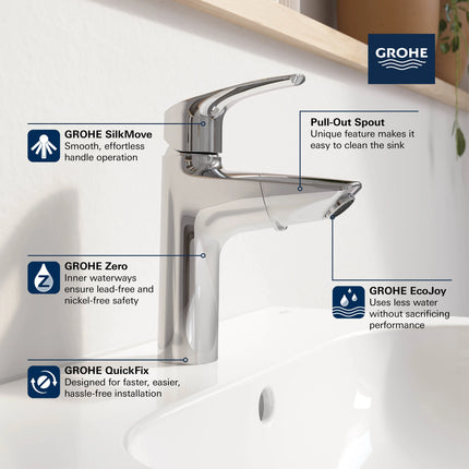 Grohe EUROSMART OHM BASIN "CLICK" L  Chrome 23991003 - Plumbing Market