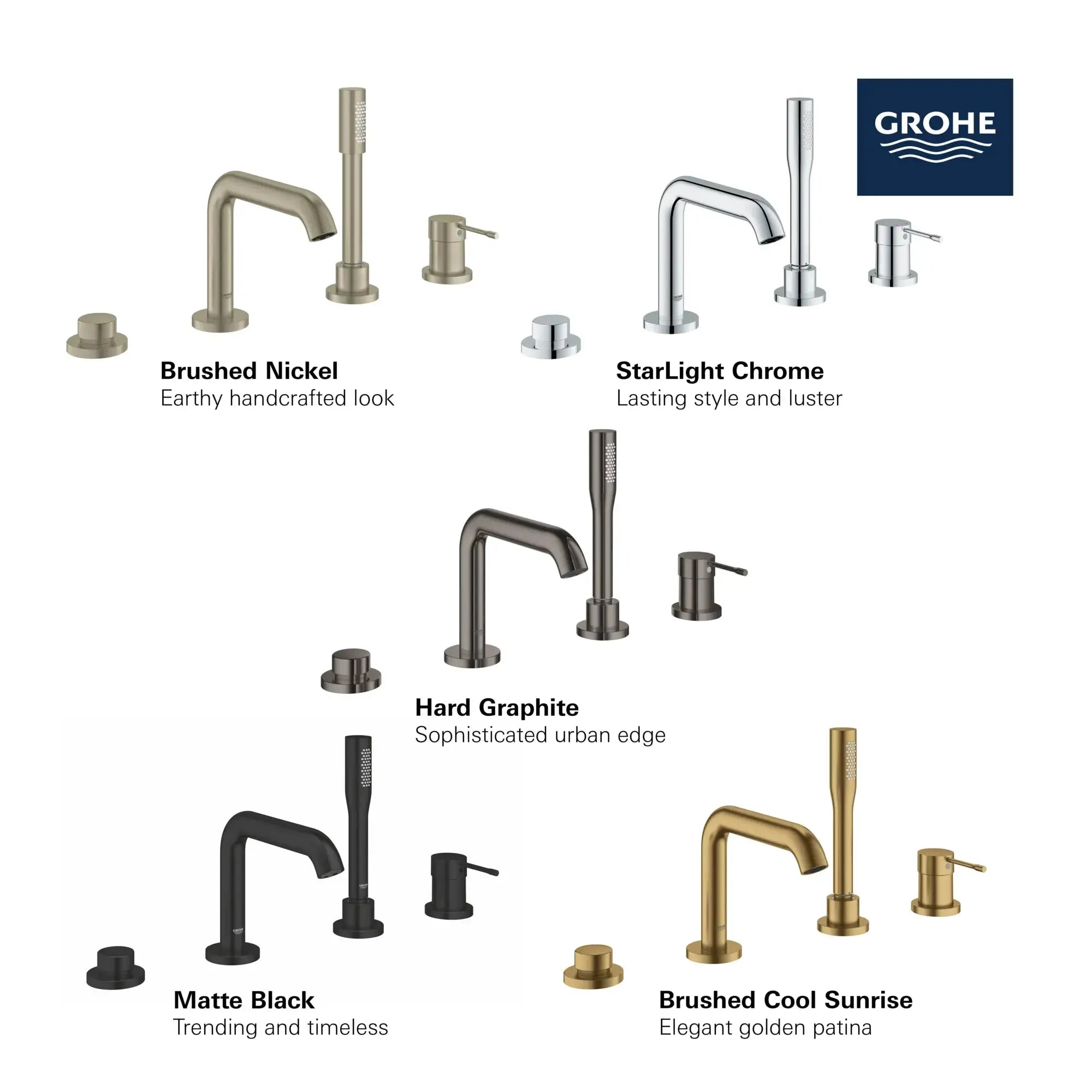 Grohe Essence 4-Hole Single-Handle Deck Mount Roman Tub Faucet with Hand Shower - Plumbing Market