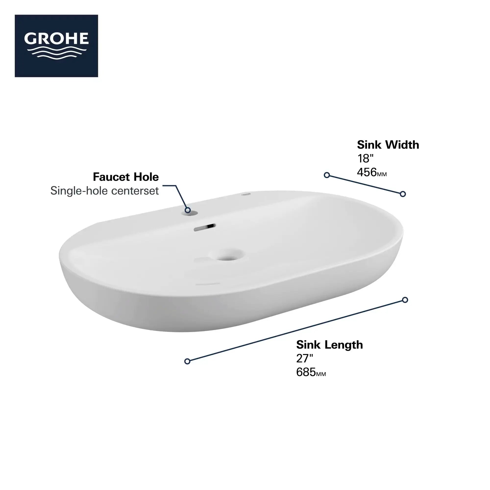Grohe Essence Wall Mount 27" Bathroom Sink, 1-hole White - Plumbing Market