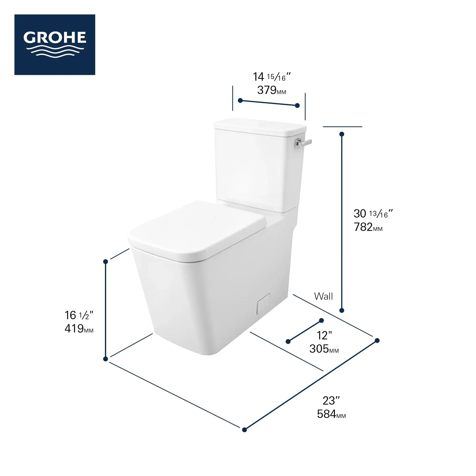 Grohe Eurocube 2-piece 4.8 Lpf (1.28 gpf) Right-Hand Trip Lever Elongated Toilet - Plumbing Market