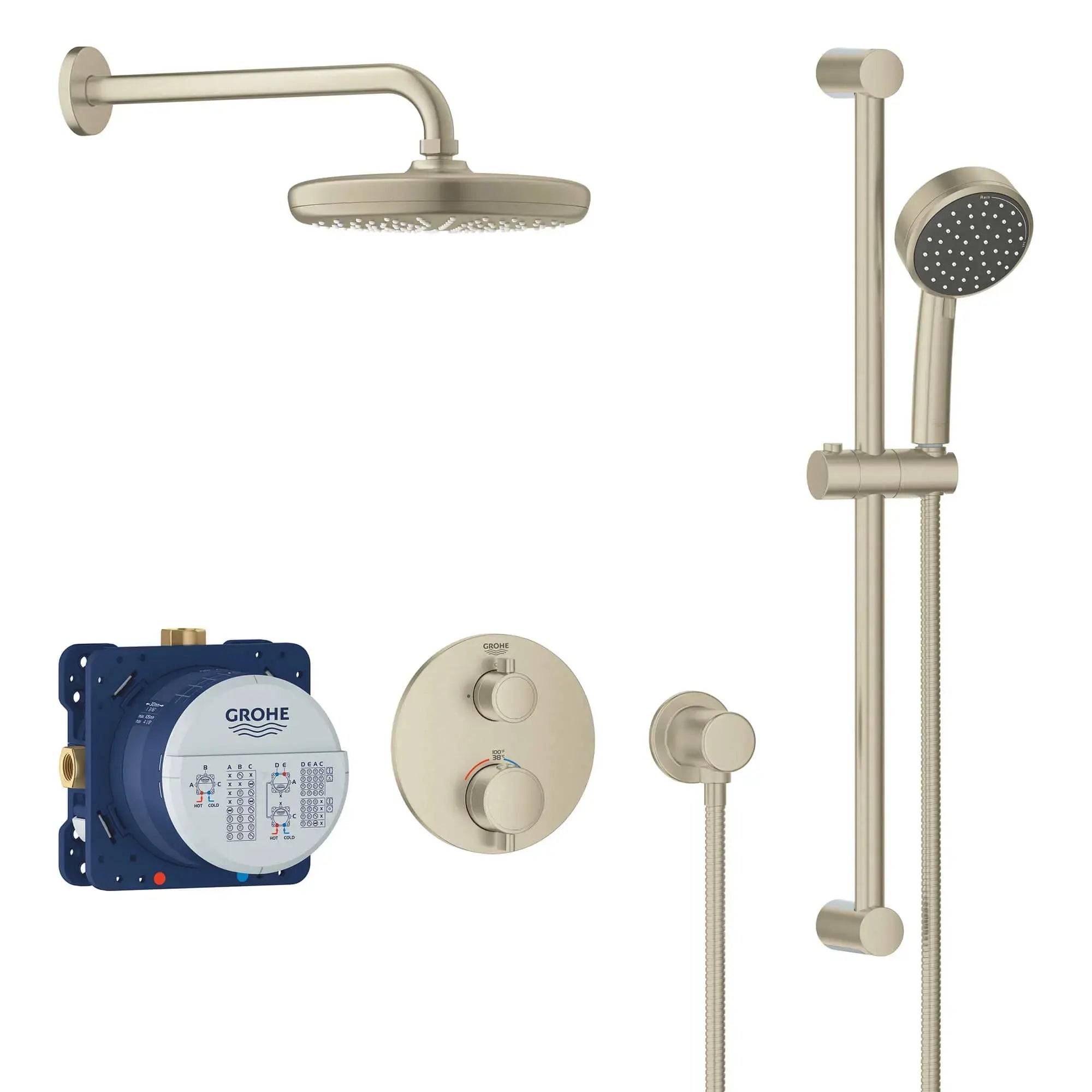 Grohe GROHTHERM ROUND THM SHWR SET  Brushed Nickel 34745EN0 - Plumbing Market