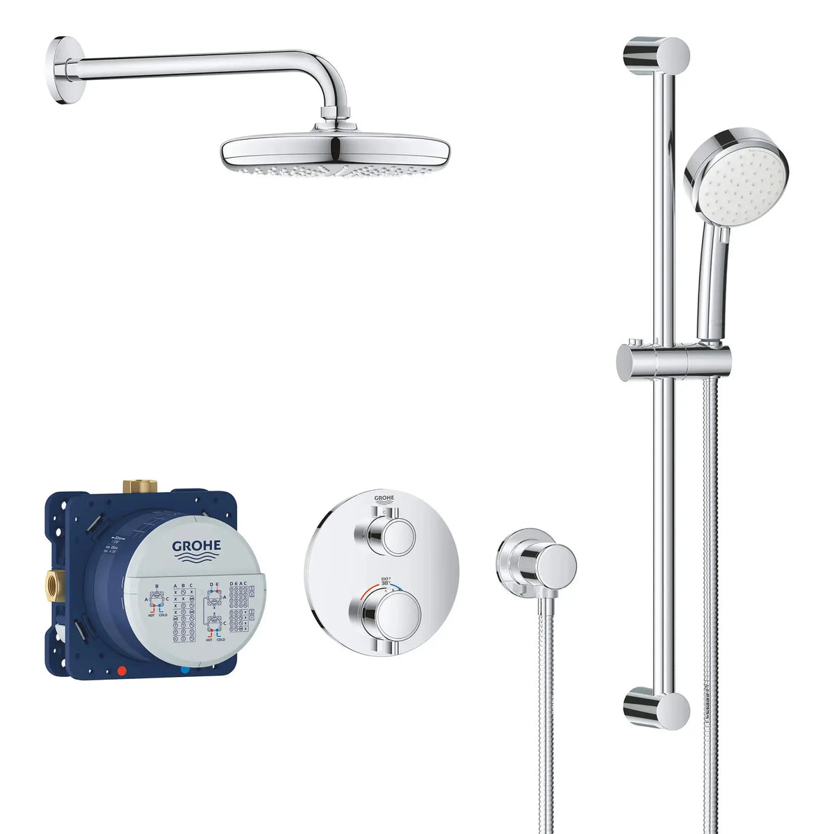 Grohe Store Grohe Grohtherm Round Thermostatic Shower Kit, 27 L/min (7.1 gpm ...
