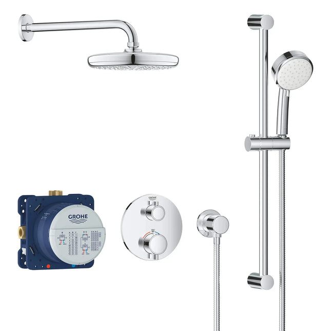 Grohe Grohtherm Round Thermostatic Shower Kit, 27 L/min (7.1 gpm) - Plumbing Market