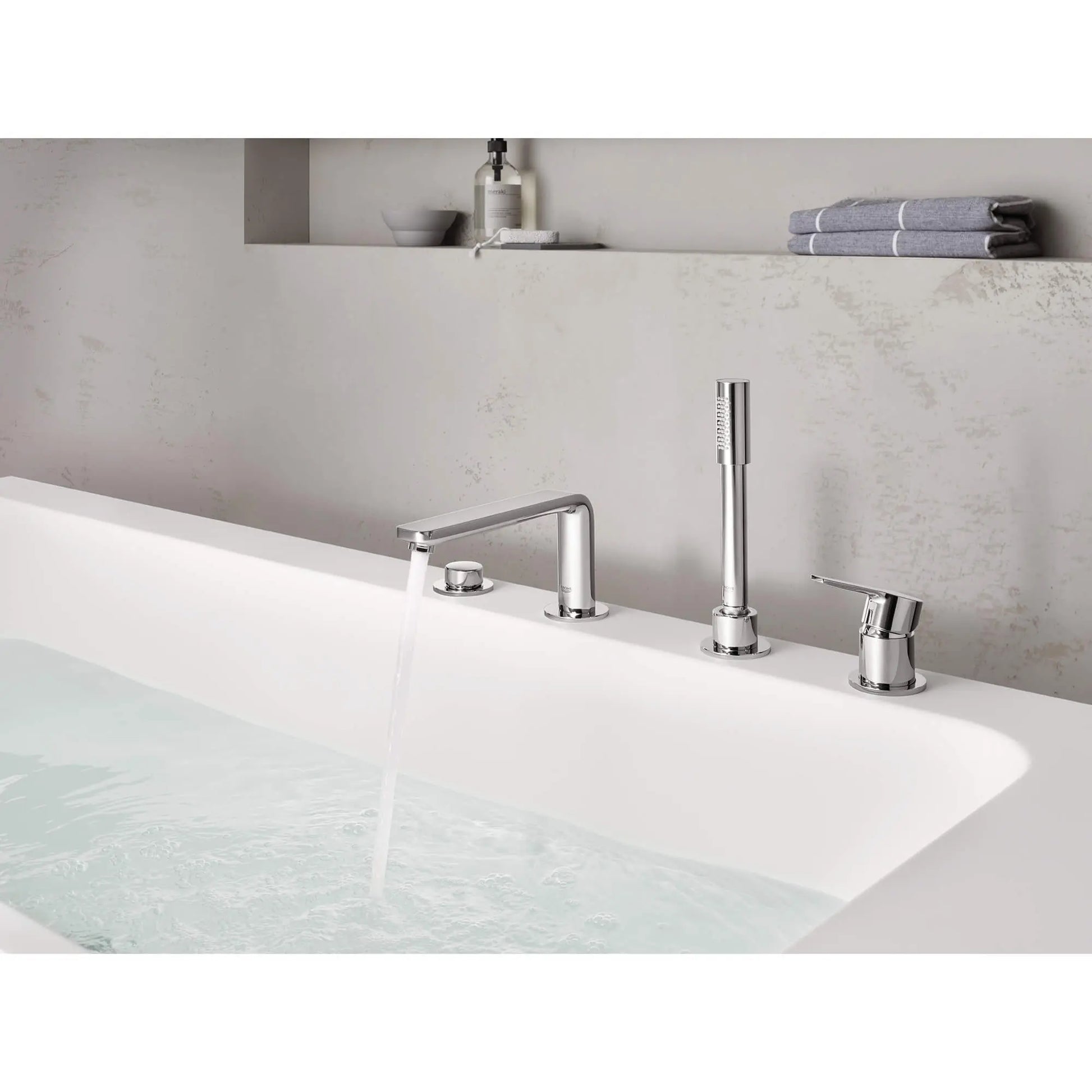 Grohe LINEARE TUB FILLER WITH HAND SHOWER  Brushed Cool Sunrise 19577GN1 - Plumbing Market