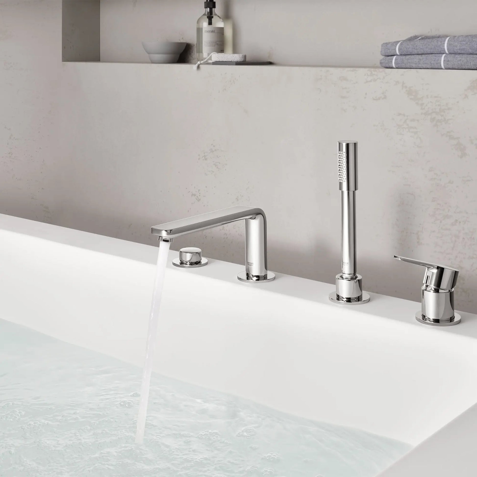 Grohe LINEARE TUB FILLER WITH HAND SHOWER  Brushed Cool Sunrise 19577GN1 - Plumbing Market