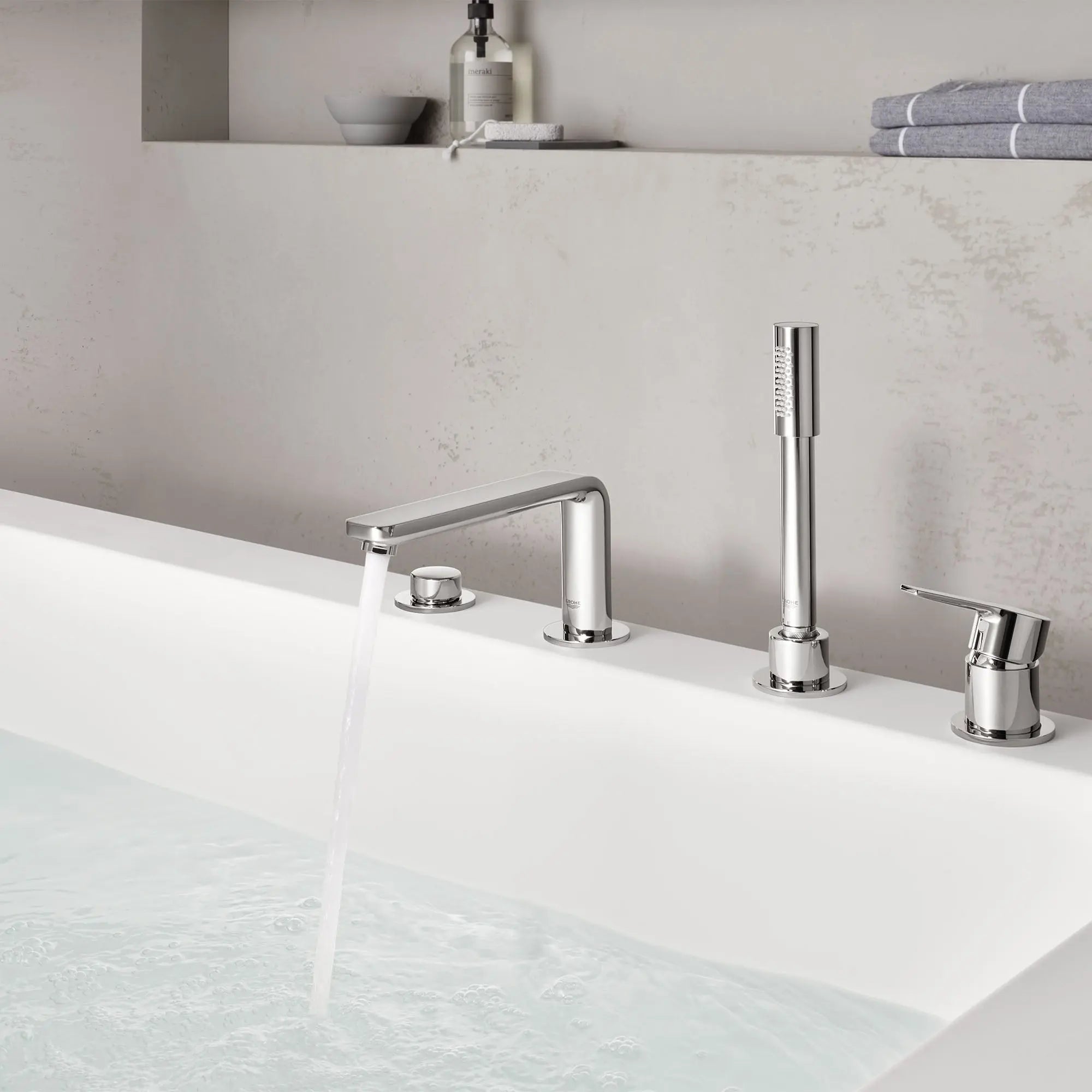 Grohe LINEARE TUB FILLER WITH HAND SHOWER  Brushed Cool Sunrise 19577GN1 - Plumbing Market