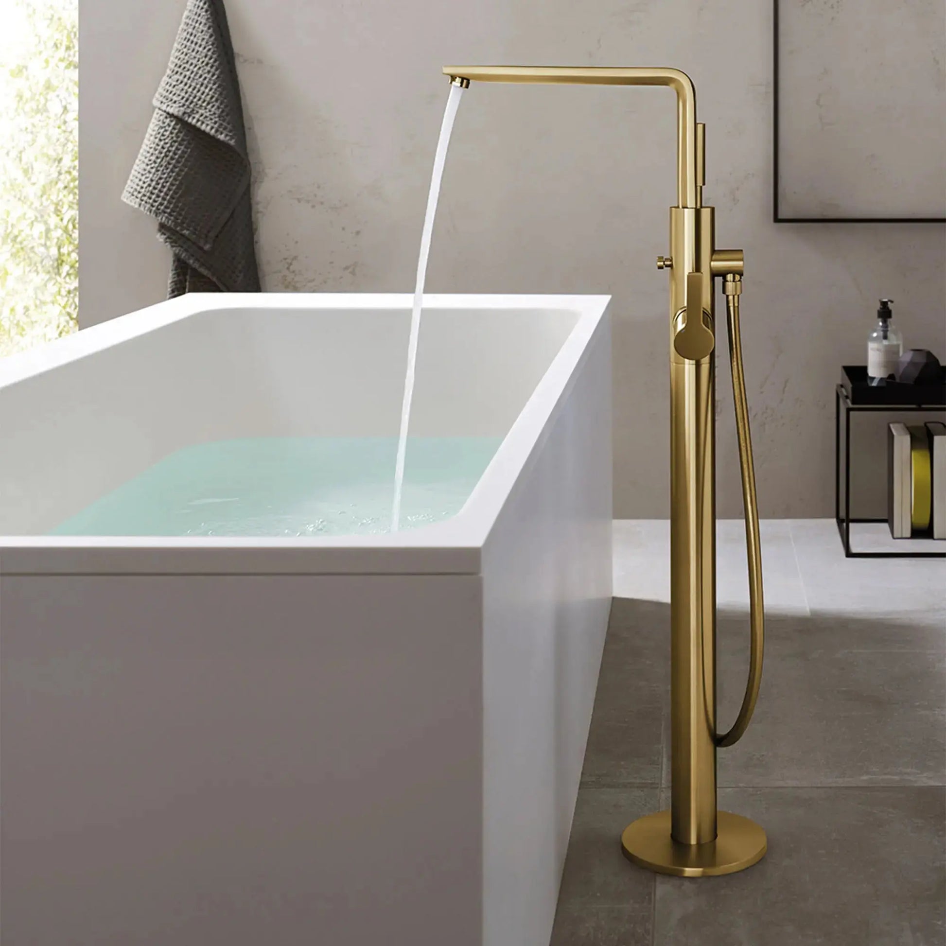 Grohe LINEARE TUB FILLER WITH HAND SHOWER  Brushed Cool Sunrise 23792GN1 - Plumbing Market