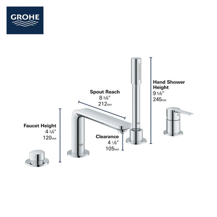 Grohe LINEARE# FOUR-HOLE ROMAN TUB FILLER WITH Matte Black 195772431 - Plumbing Market