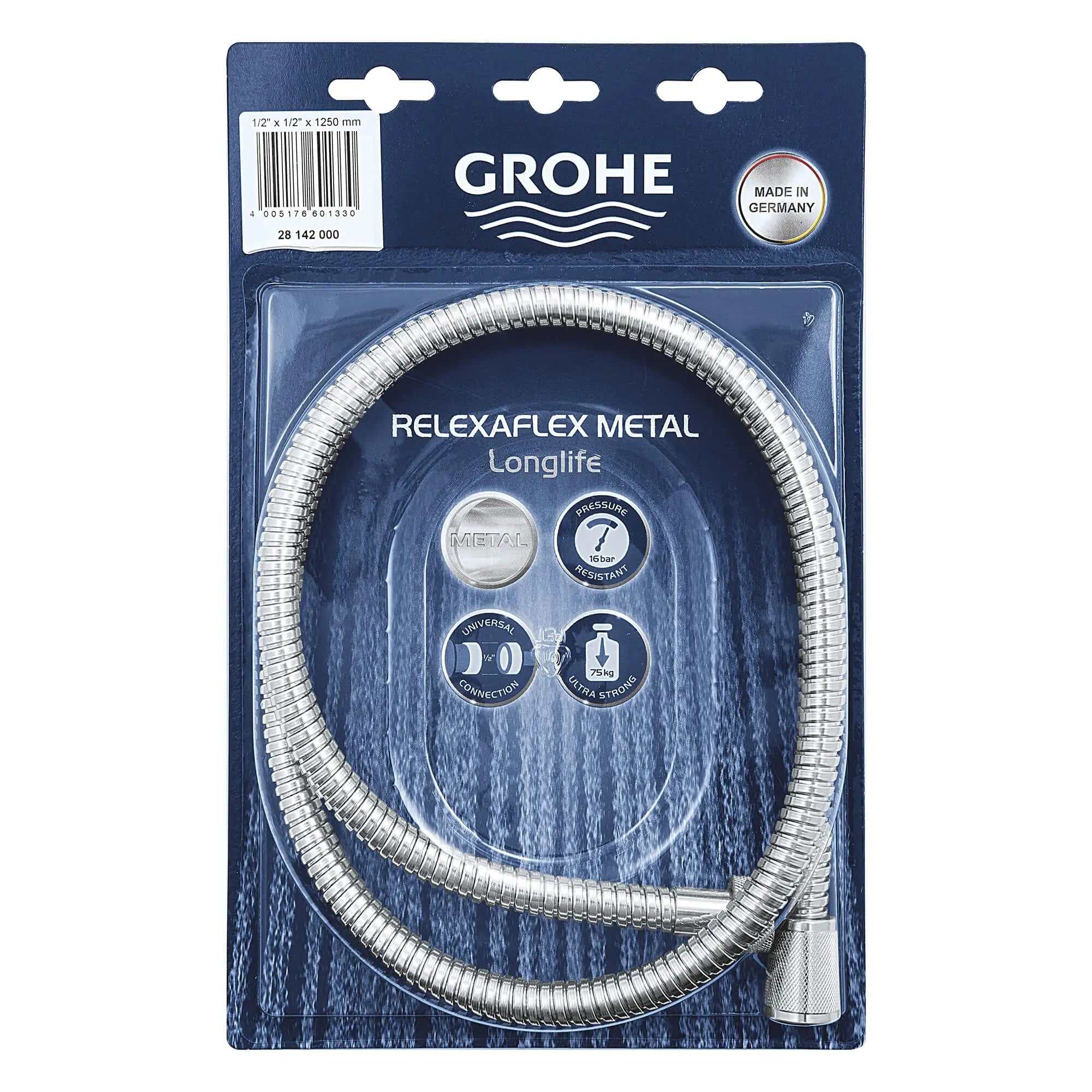 Grohe METALL SHOWER HOSE 1250 MM  Chrome 28142002 - Plumbing Market