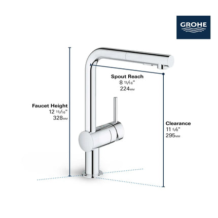 Grohe MINTA OHM SINK L-SPOUT PULL-OUT SPRAY US  Brushed Cool Sunrise 30300GN0 - Plumbing Market