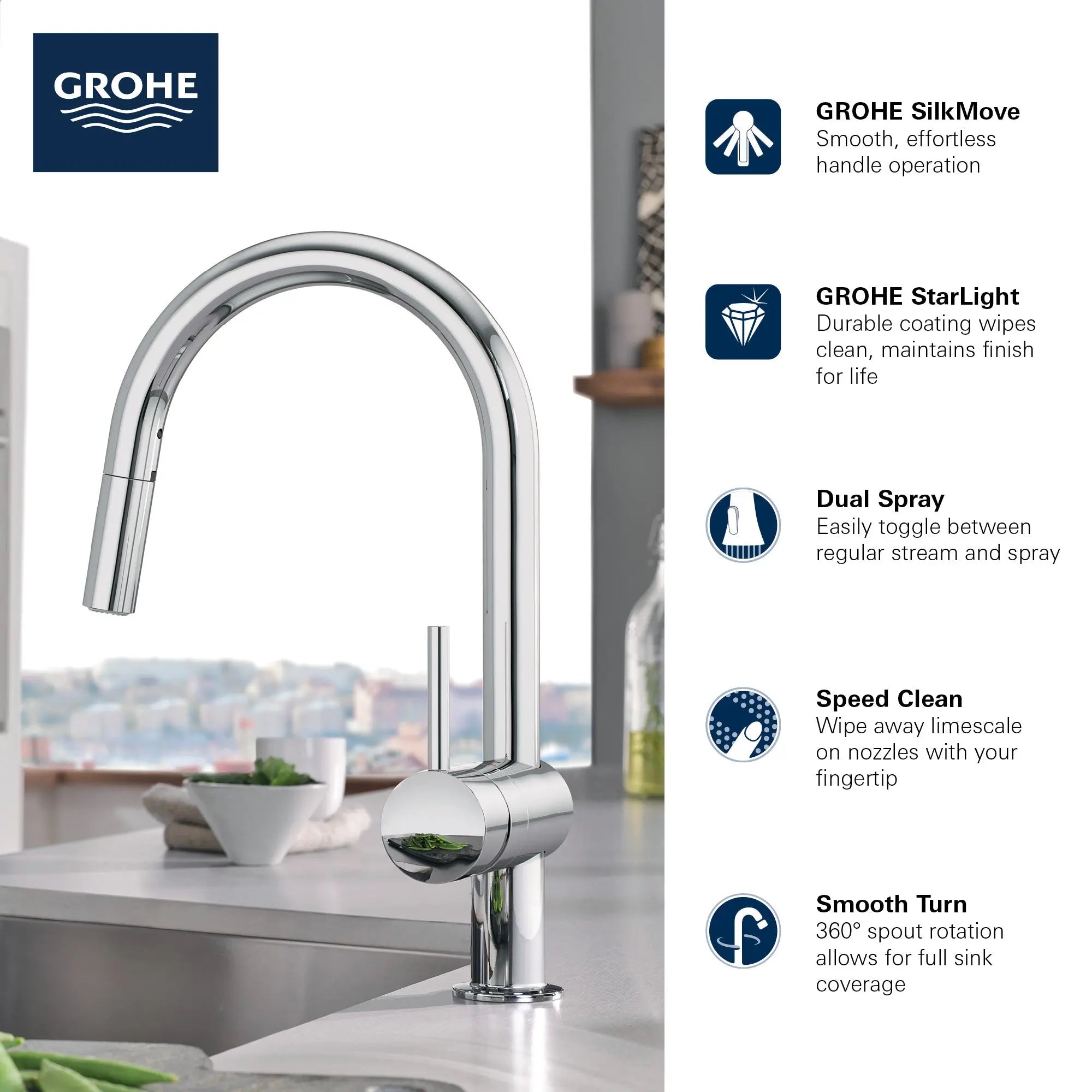 Grohe MINTA SINGLE HDL FAUC KITCH C-SP PD DUAL  Brushed Cool Sunrise 31378GN3 - Plumbing Market