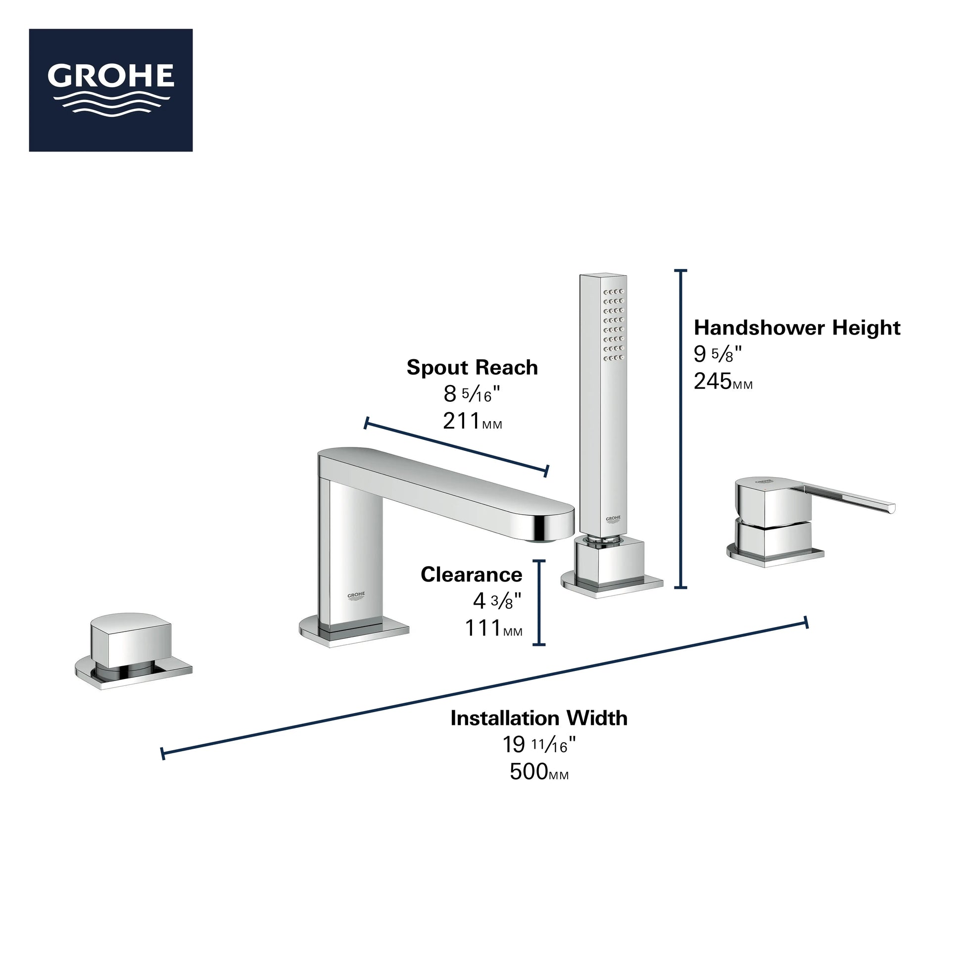 Grohe PLUS 4-HOLE ROMAN TUB FILLER  Brushed Nickel 29307EN3 - Plumbing Market