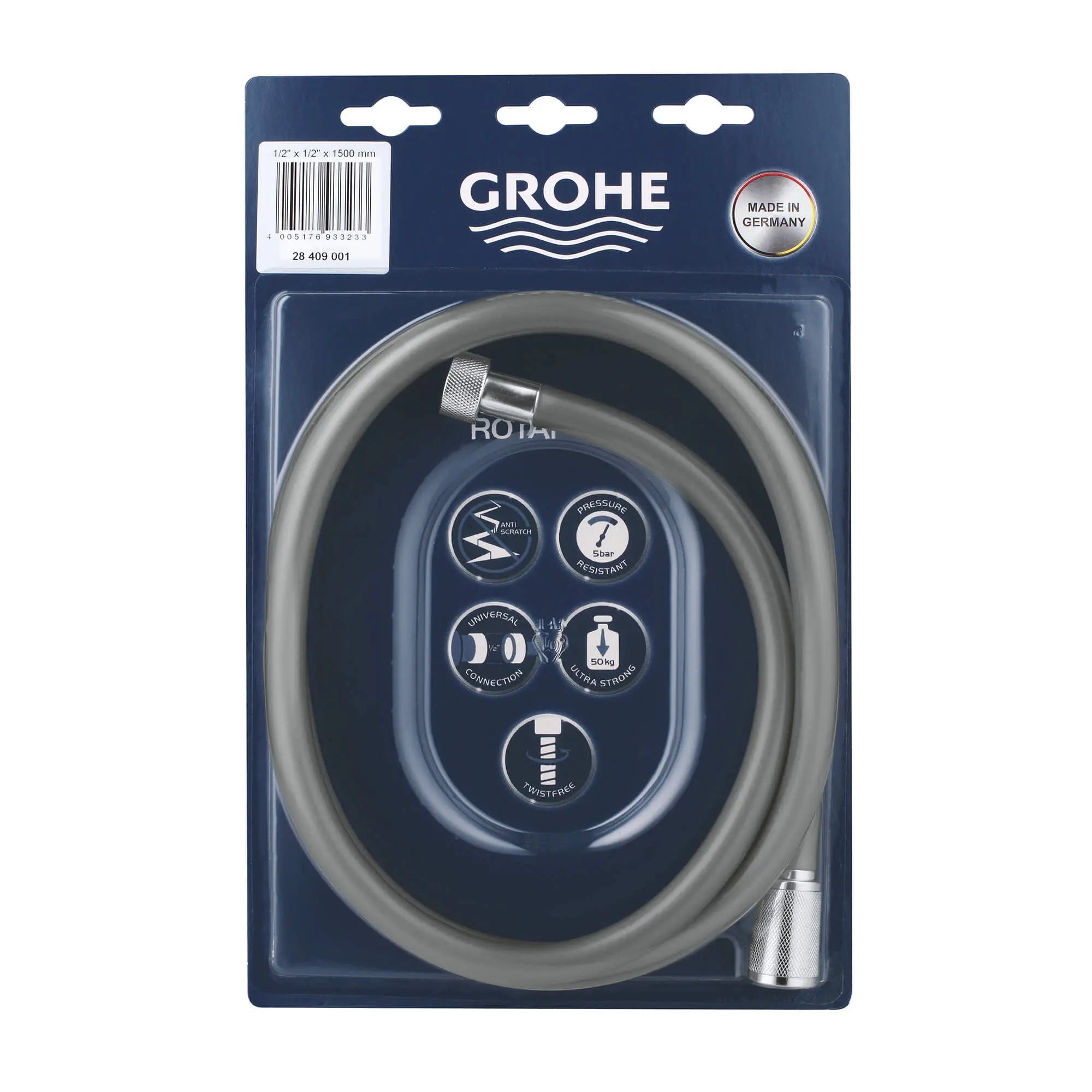 Grohe ROTAFLEX SHOWER HOSE 1500MM BL  Chrome 28409001 - Plumbing Market