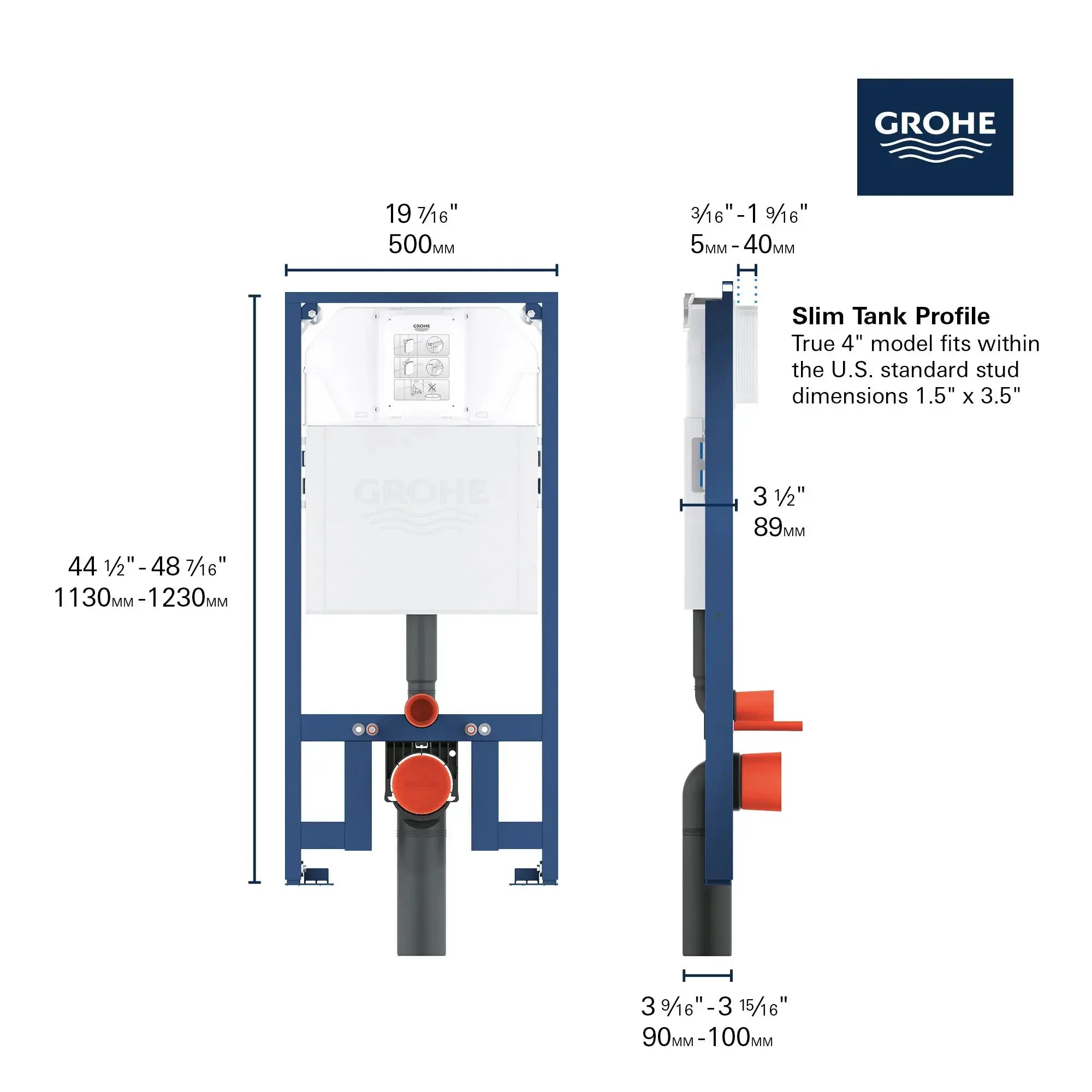 Grohe Rapid SL Slim 2” x 4” In-Wall Carrier for Toilet 39688000 - Plumbing Market