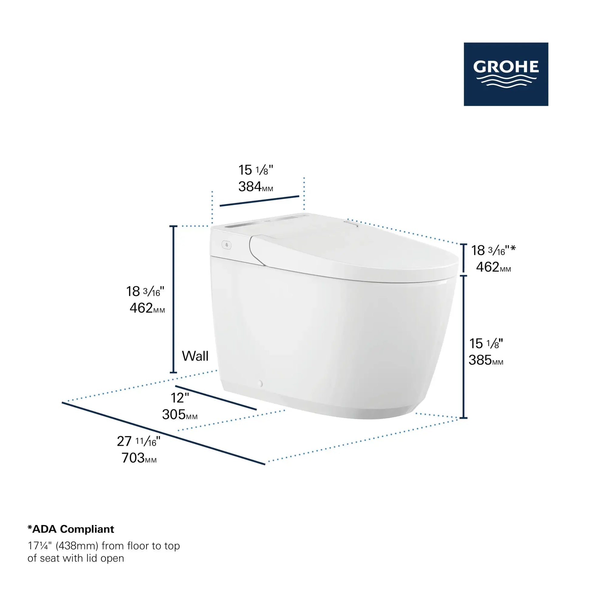 Grohe SENSIA Electronic Bidet Toilet, 1.28/0.8 gpf (4.8/3.0 Lpf) - 131886SH00 - Plumbing Market