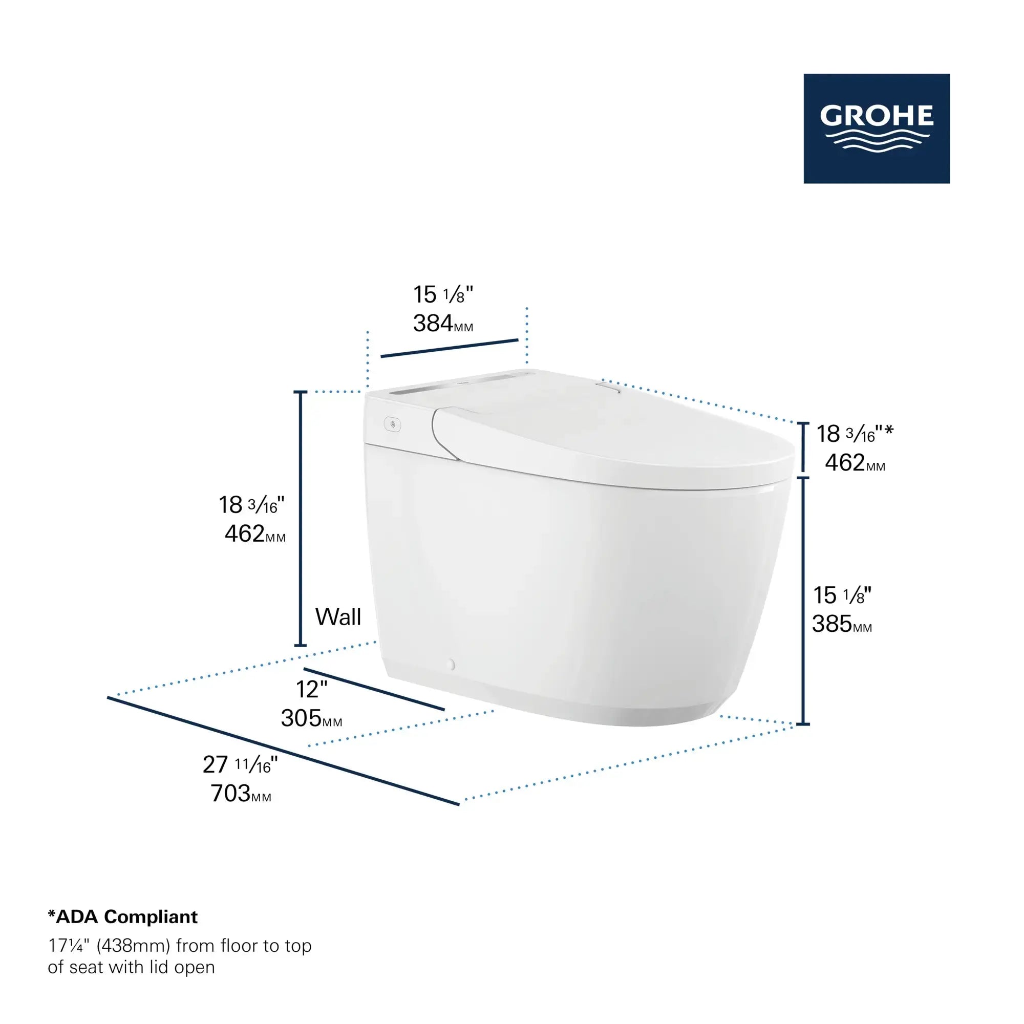 Grohe SENSIA Electronic Bidet Toilet, 1.28/0.8 gpf (4.8/3.0 Lpf) - 131886SH00 - Plumbing Market