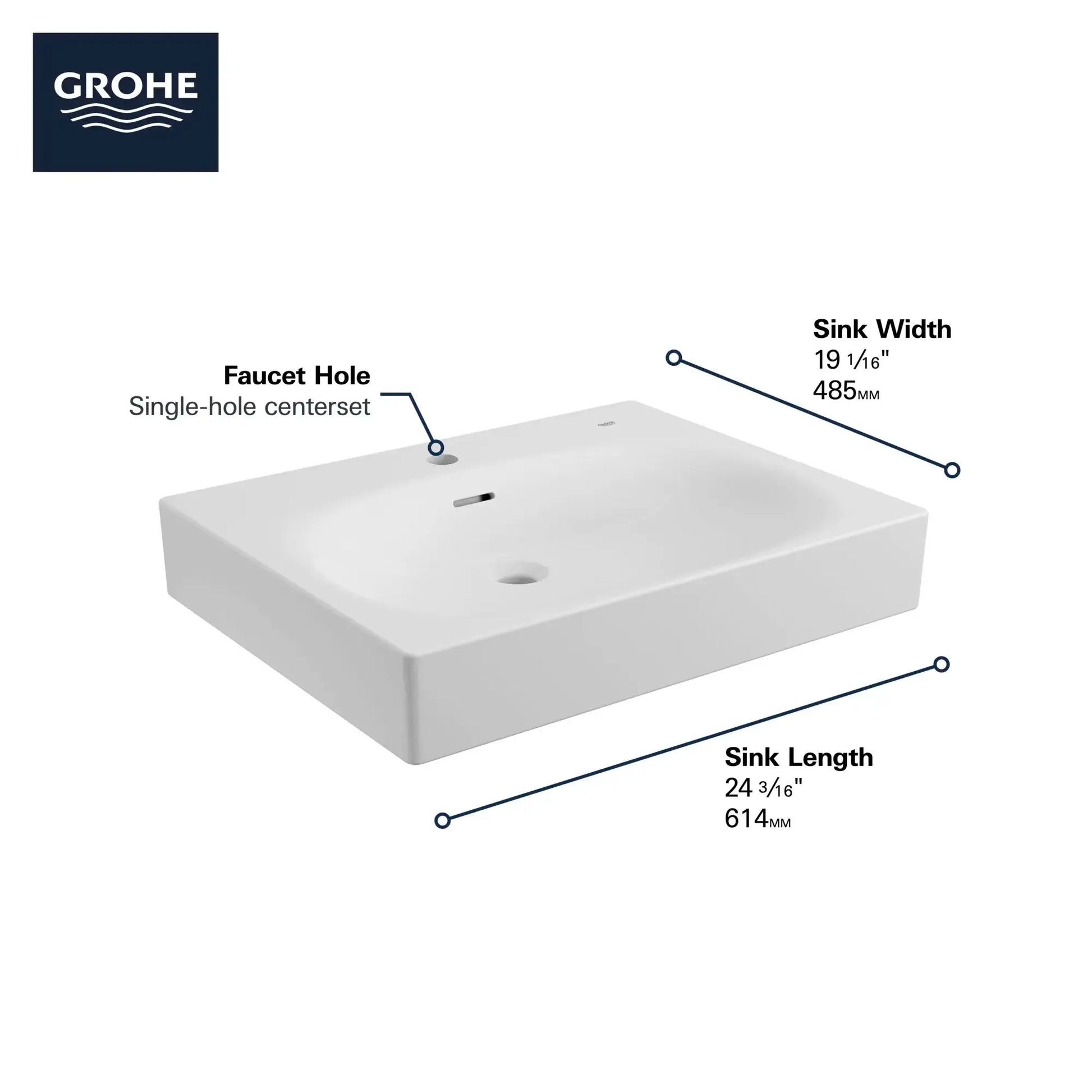 Grohe Wall Mount 24" Bathroom Sink, 1-hole White - Plumbing Market