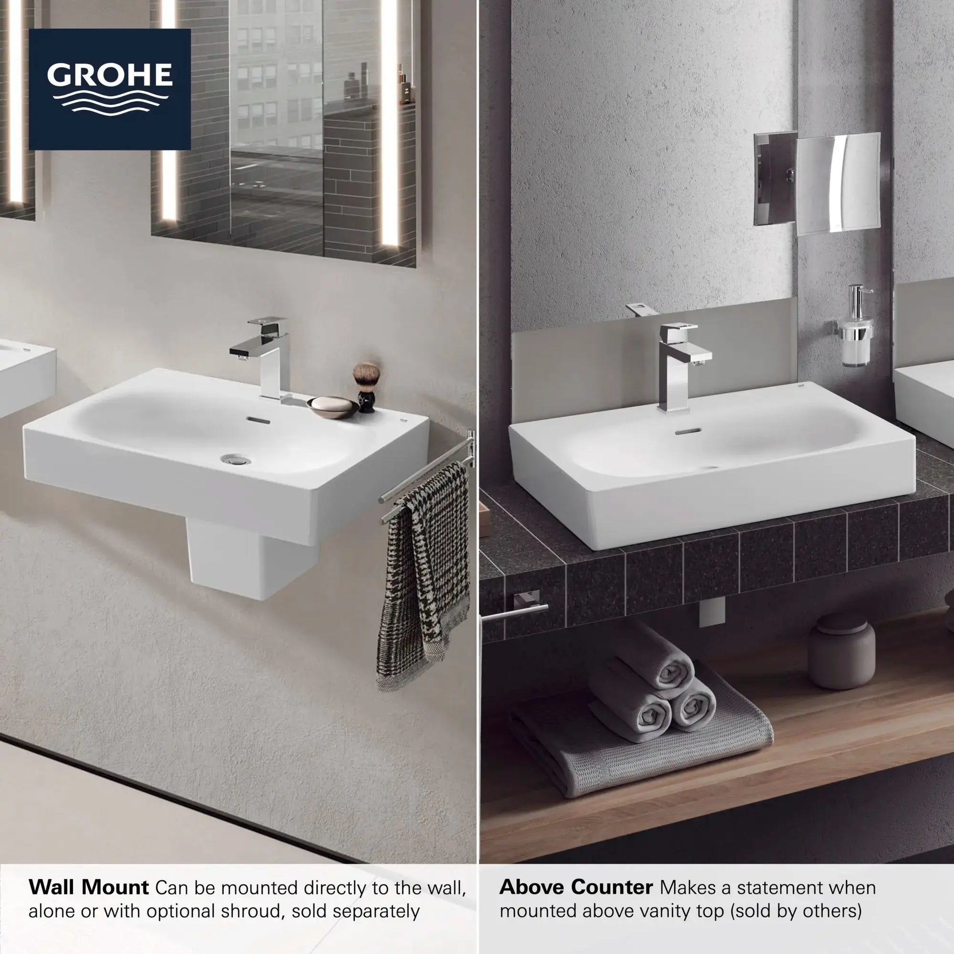Grohe Wall Mount 24" Bathroom Sink, 1-hole White - Plumbing Market