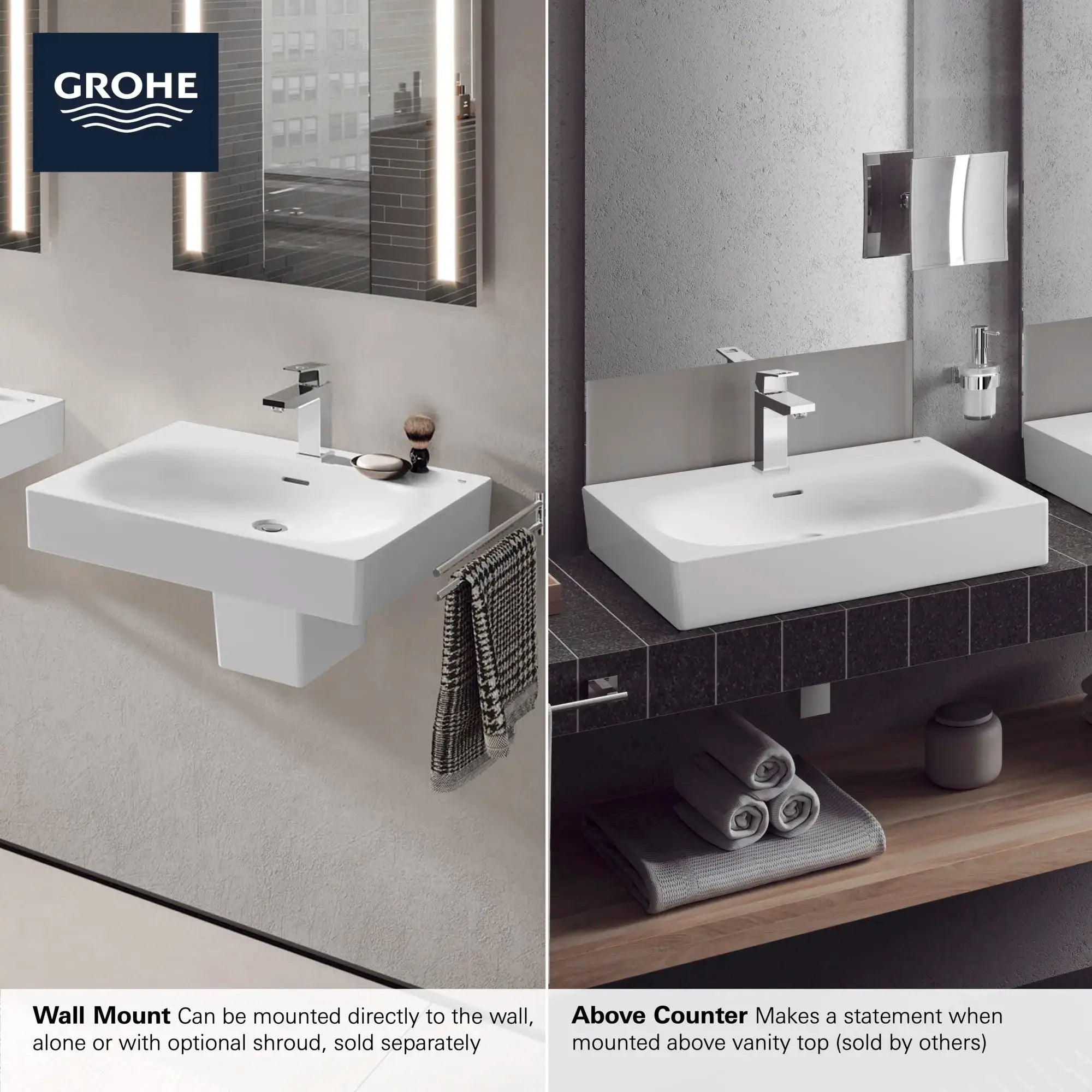 Grohe Wall Mount 24" Bathroom Sink, 1-hole White - Plumbing Market