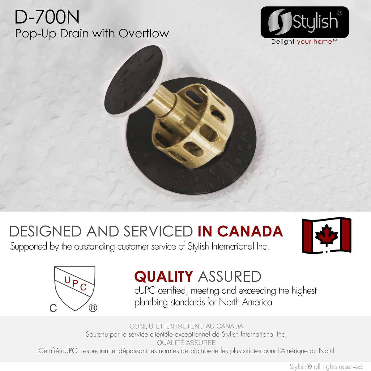 Stylish Pop-Up Bathroom Sink Drains Set with Overflow Matte Black D-700N2