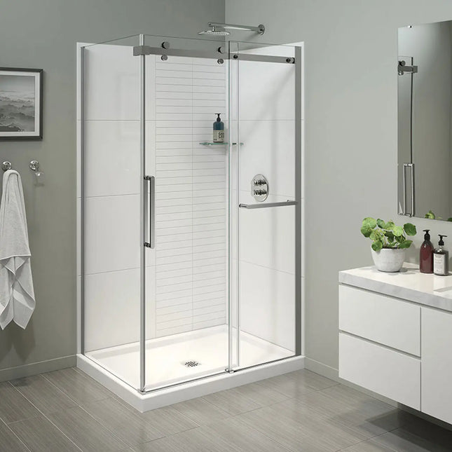 Halo Pro 44 ½-47 x 78 ¾ in. 8 mm Sliding Shower Door with Towel Bar for Alcove Installation with Clear glass in Chrome - Plumbing Market