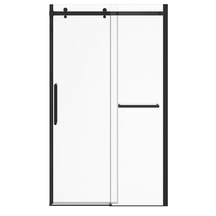 Halo Pro 44 ½-47 x 78 ¾ in. 8 mm Sliding Shower Door with Towel Bar for Alcove Installation with Clear glass in Matte Black - Plumbing Market