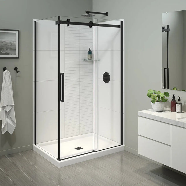Halo Pro 44 ½-47 x 78 ¾ in. 8mm Sliding Shower Door for Alcove Installation with Clear glass in Matte Black - Plumbing Market
