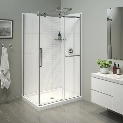 Halo Pro 48 x 32 x 78 3/4 in. 8mm Sliding Shower Door with Towel Bar for Corner Installation with Clear glass in Chrome - Plumbing Market