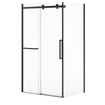 Halo Pro 48 x 32 x 78 3/4 in. 8mm Sliding Shower Door with Towel Bar for Corner Installation with Clear glass in Matte Black - Plumbing Market