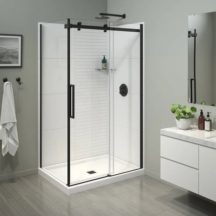 Halo Pro 48 x 36 x 78 3/4 in. 8mm Sliding Shower Door for Corner Installation with Clear glass in Matte Black - Plumbing Market