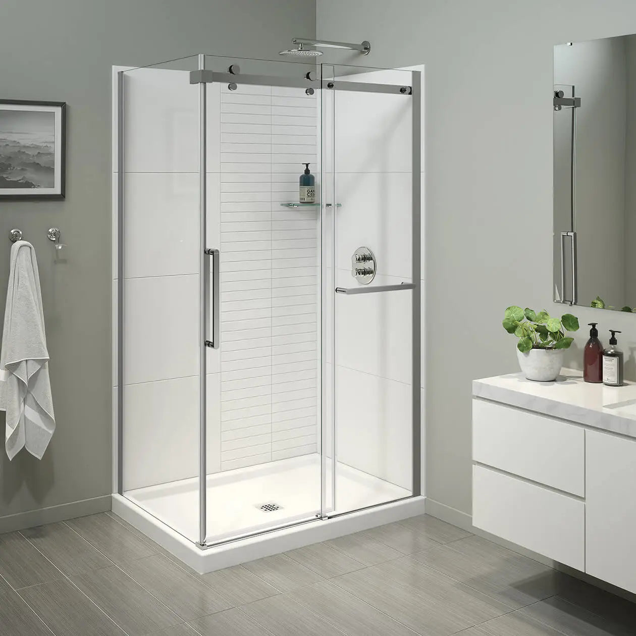 Halo Pro 48 x 36 x 78 3/4 in. 8mm Sliding Shower Door with Towel Bar for Corner Installation with Clear glass in Chrome - Plumbing Market