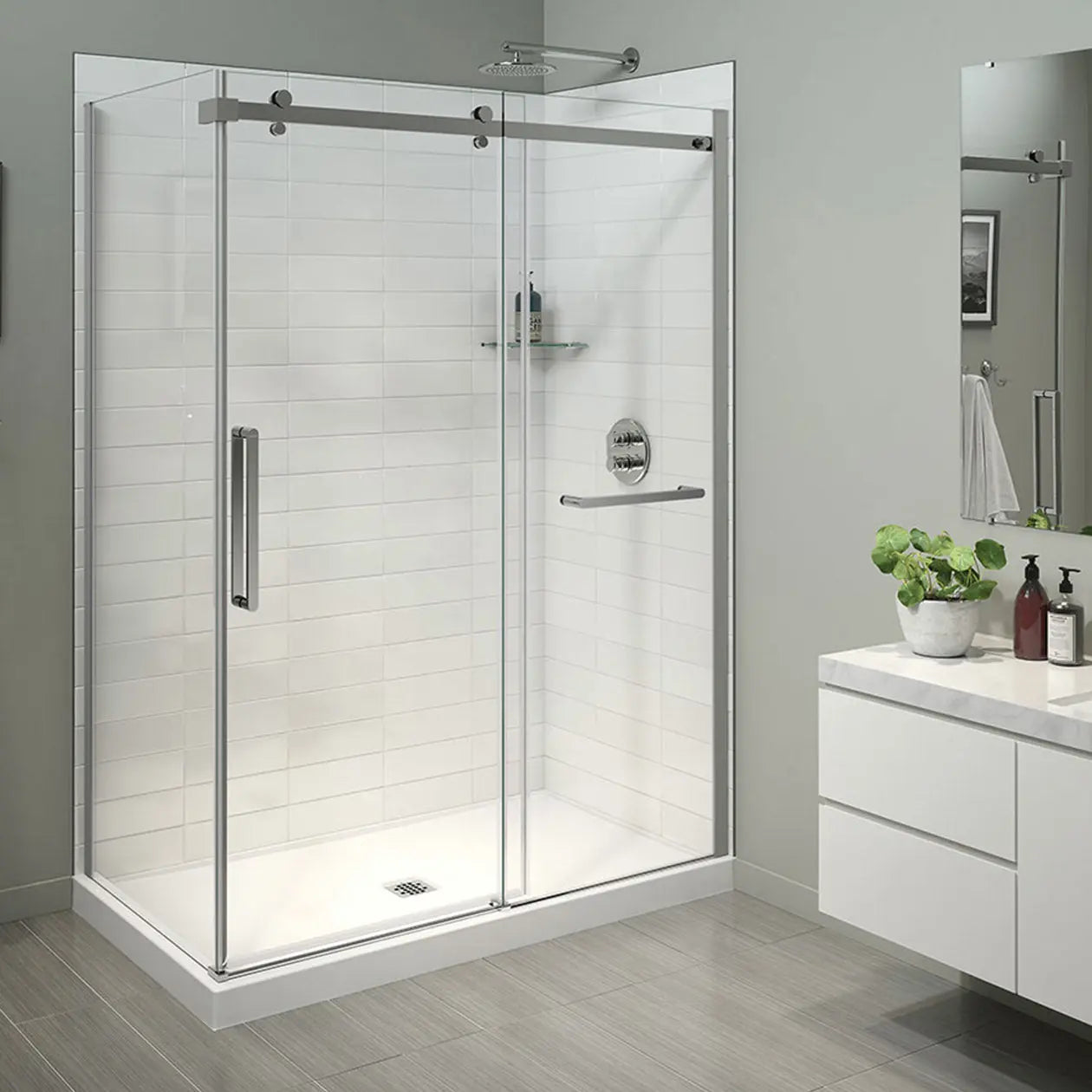 Halo Pro 56 ½-59 x 78 ¾ in. 8 mm Sliding Shower Door with Towel Bar for Alcove Installation with Clear glass in Chrome - Plumbing Market