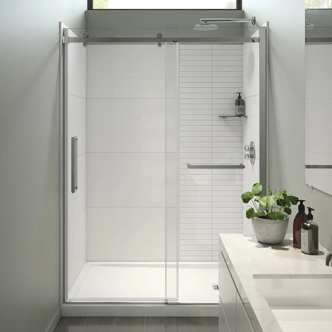 Halo Pro 56 ½-59 x 78 ¾ in. 8 mm Sliding Shower Door with Towel Bar for Alcove Installation with Clear glass in Chrome - Plumbing Market