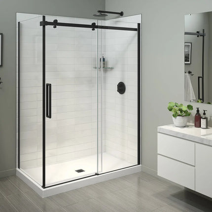 Halo Pro 60 x 32 x 78 3/4 in. 8mm Sliding Shower Door for Corner Installation with Clear glass in Matte Black - Plumbing Market