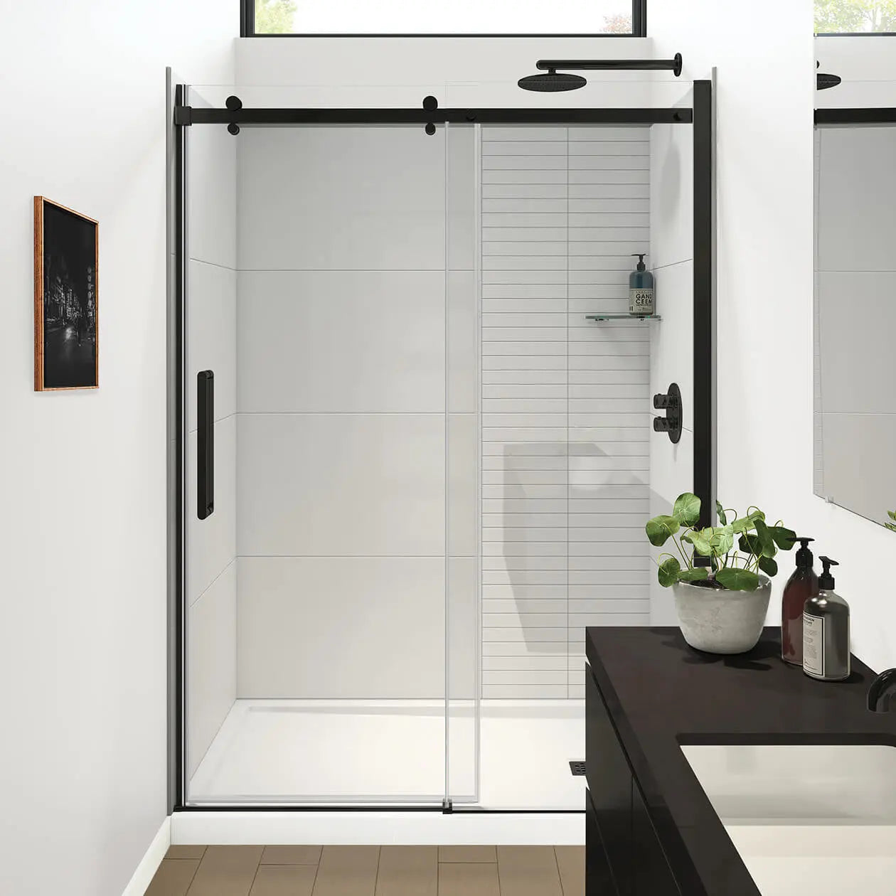 Halo Pro GS 56 ½-59 x 78 ¾ in. 8mm Sliding Shower Door for Alcove Installation with GlassShield® glass in Matte Black - Plumbing Market
