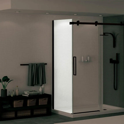 Halo Return Panel for 30 in. Base with Clear glass in Matte Black - Plumbing Market