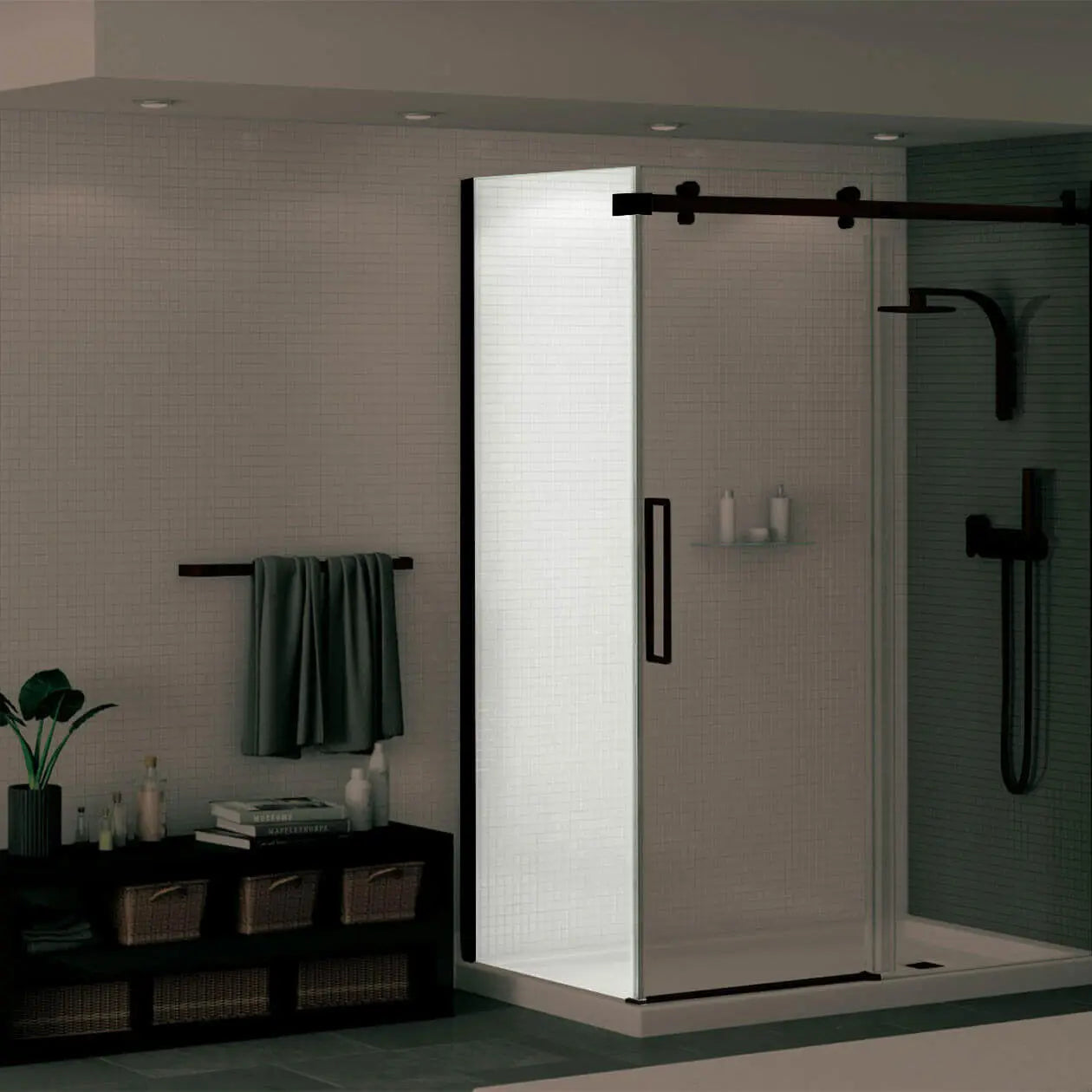 Halo Return Panel for 32 in. Base with Clear glass in Matte Black - Plumbing Market