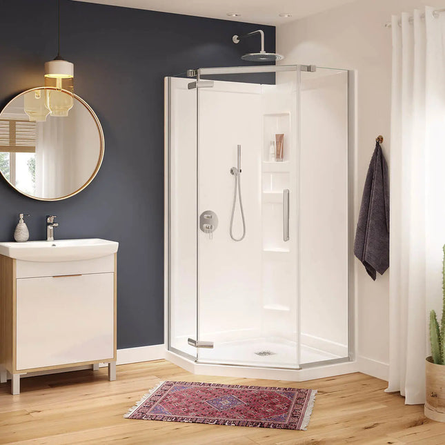 Hana Neo-angle 40 x 40 x 75 in. 8mm Pivot Shower Door for Corner Installation with Clear glass in Chrome - Plumbing Market