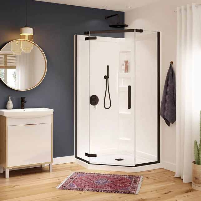 Hana Neo-angle 40 x 40 x 75 in. 8mm Pivot Shower Door for Corner Installation with Clear glass in Dark Bronze - Plumbing Market