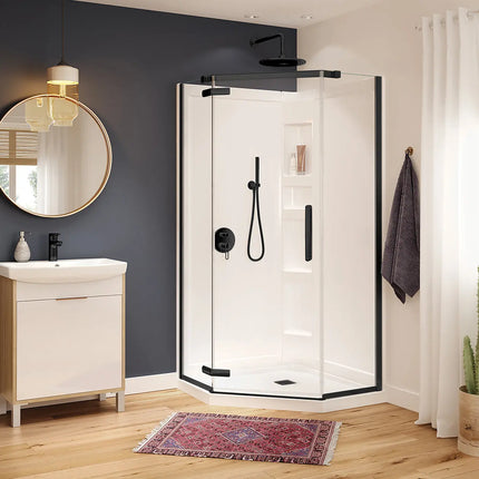 Hana Neo-angle 40 x 40 x 75 in. 8mm Pivot Shower Door for Corner Installation with Clear glass in Matte Black - Plumbing Market