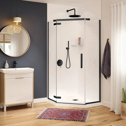 Hana Neo-angle 40 x 40 x 75 in. 8mm Pivot Shower Door for Corner Installation with Clear glass in Matte Black - Plumbing Market