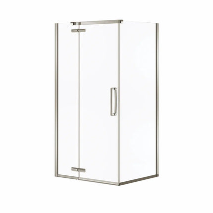 Hana Rectangular 42 x 34 x 75 in. 8mm Pivot Shower Door for Corner Installation with Clear glass in Brushed Nickel - Plumbing Market