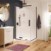 Hana Rectangular 42 x 34 x 75 in. 8mm Pivot Shower Door for Corner Installation with Clear glass in Dark Bronze - Plumbing Market