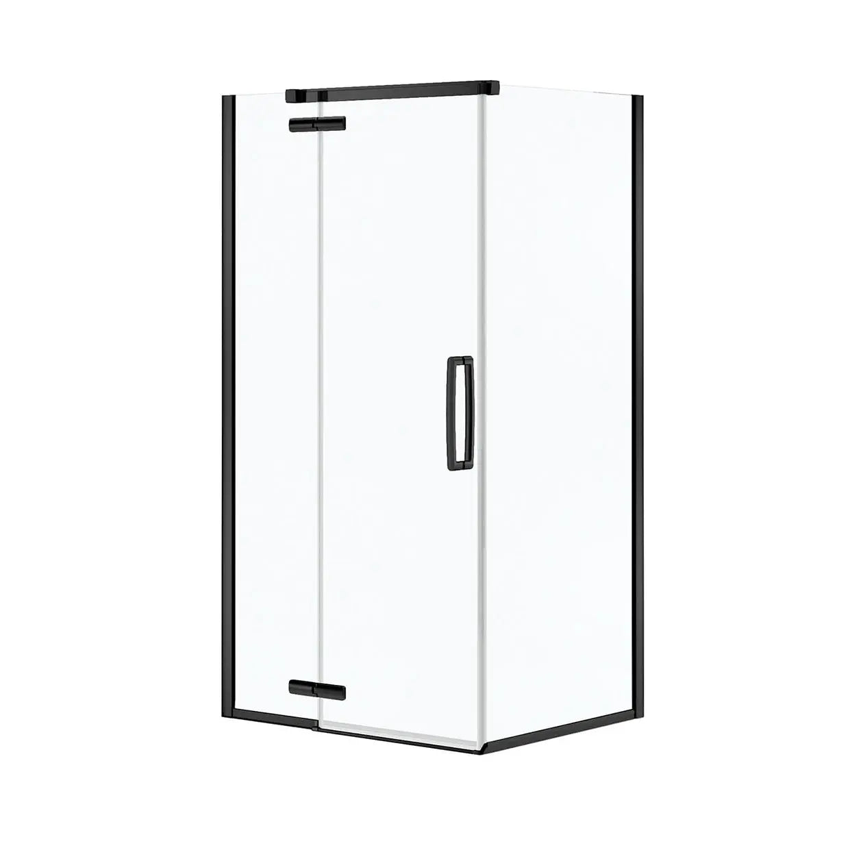 Hana Rectangular 42 x 34 x 75 in. 8mm Pivot Shower Door for Corner Installation with Clear glass in Matte Black - Plumbing Market