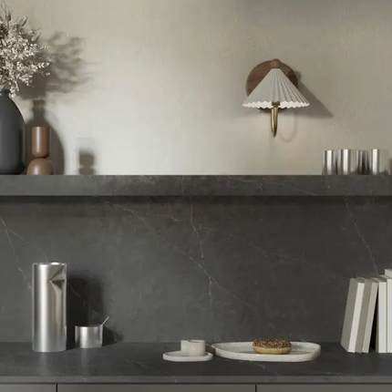 Hanstone Markina Quartz Black Slab with Organic White Veining - Plumbing Market