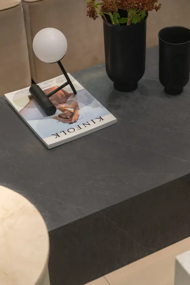 Hanstone Markina Quartz Black Slab with Organic White Veining - Plumbing Market
