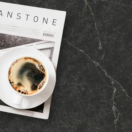 Hanstone Markina Quartz Black Slab with Organic White Veining - Plumbing Market
