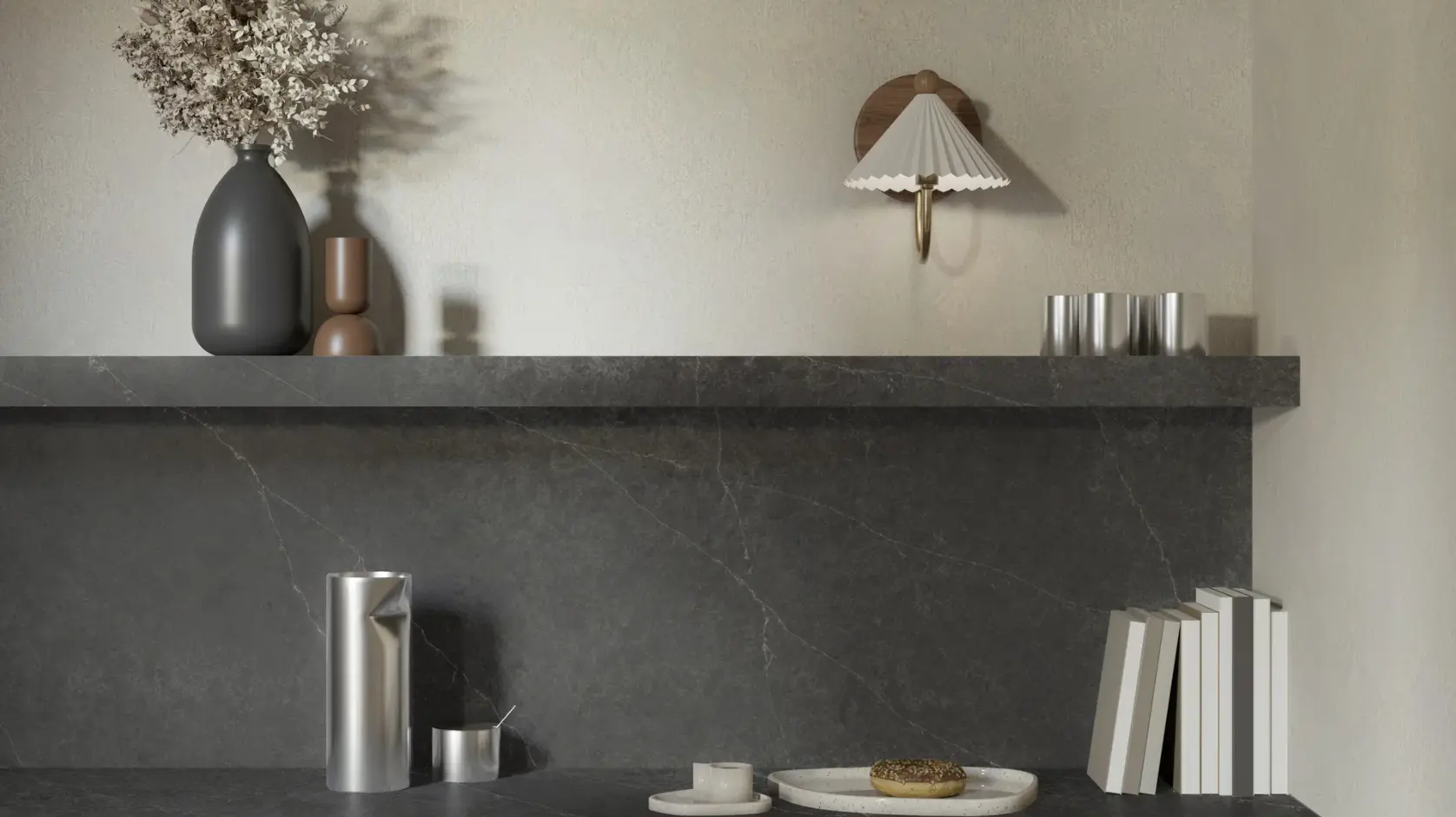 Hanstone Markina Quartz Black Slab with Organic White Veining - Plumbing Market