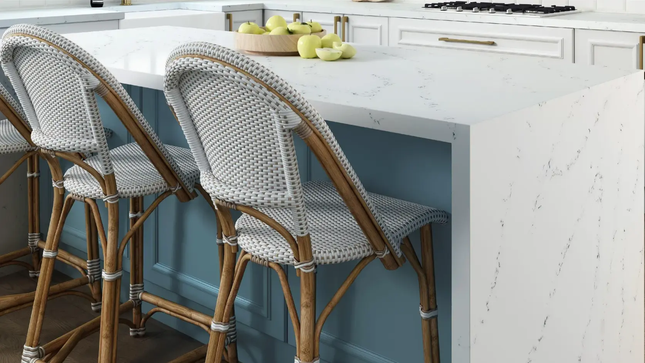 Hanstone Tranquility White Quartz with Soft Blue-Grey Veins - Plumbing Market