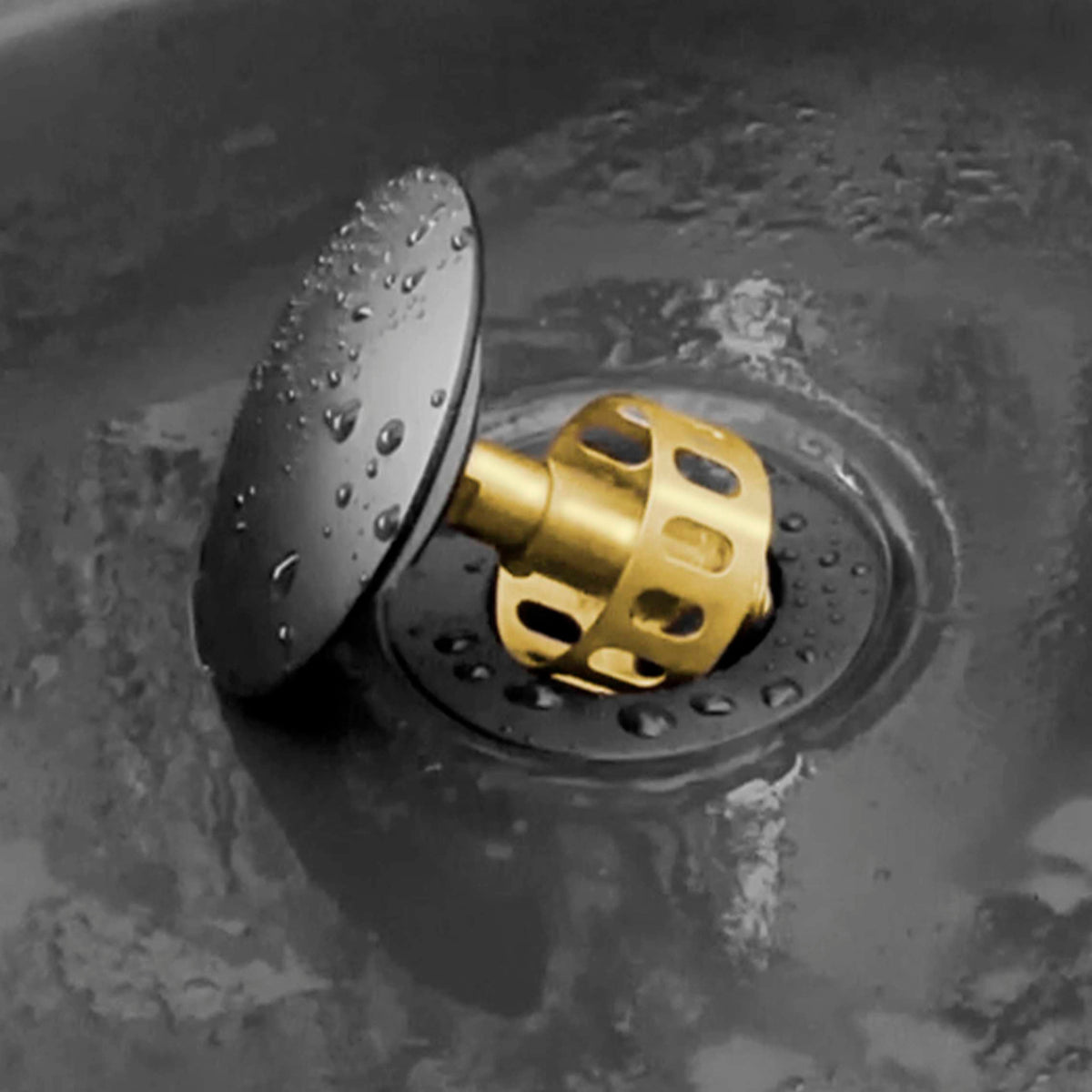 Stylish Pop-Up Bathroom Sink Drains Set Without Overflow Matte Black D-702N2